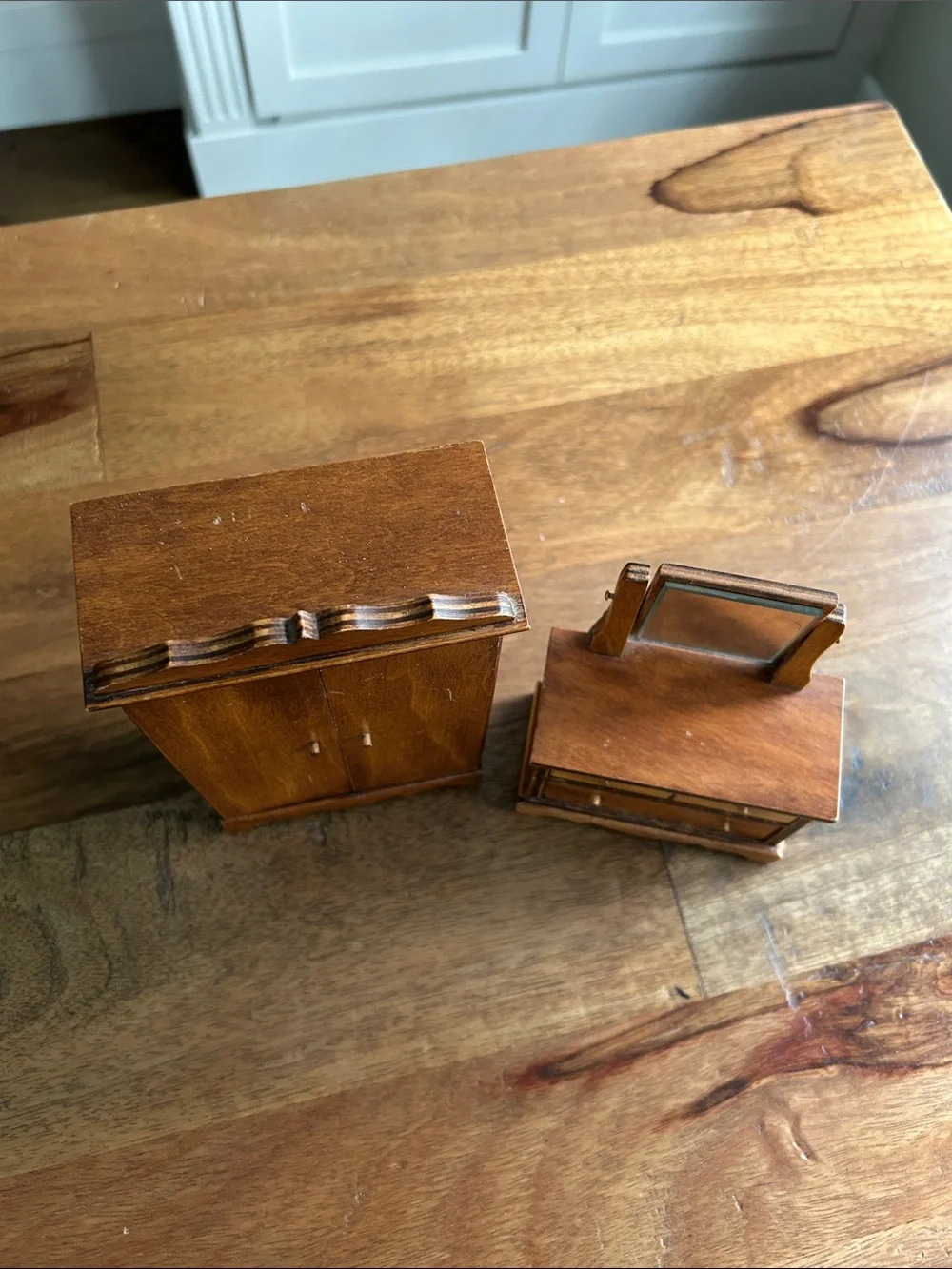 Vtg Wooden Wardrobe & Dresser Set, Lot of 2, Dollhouse Furniture